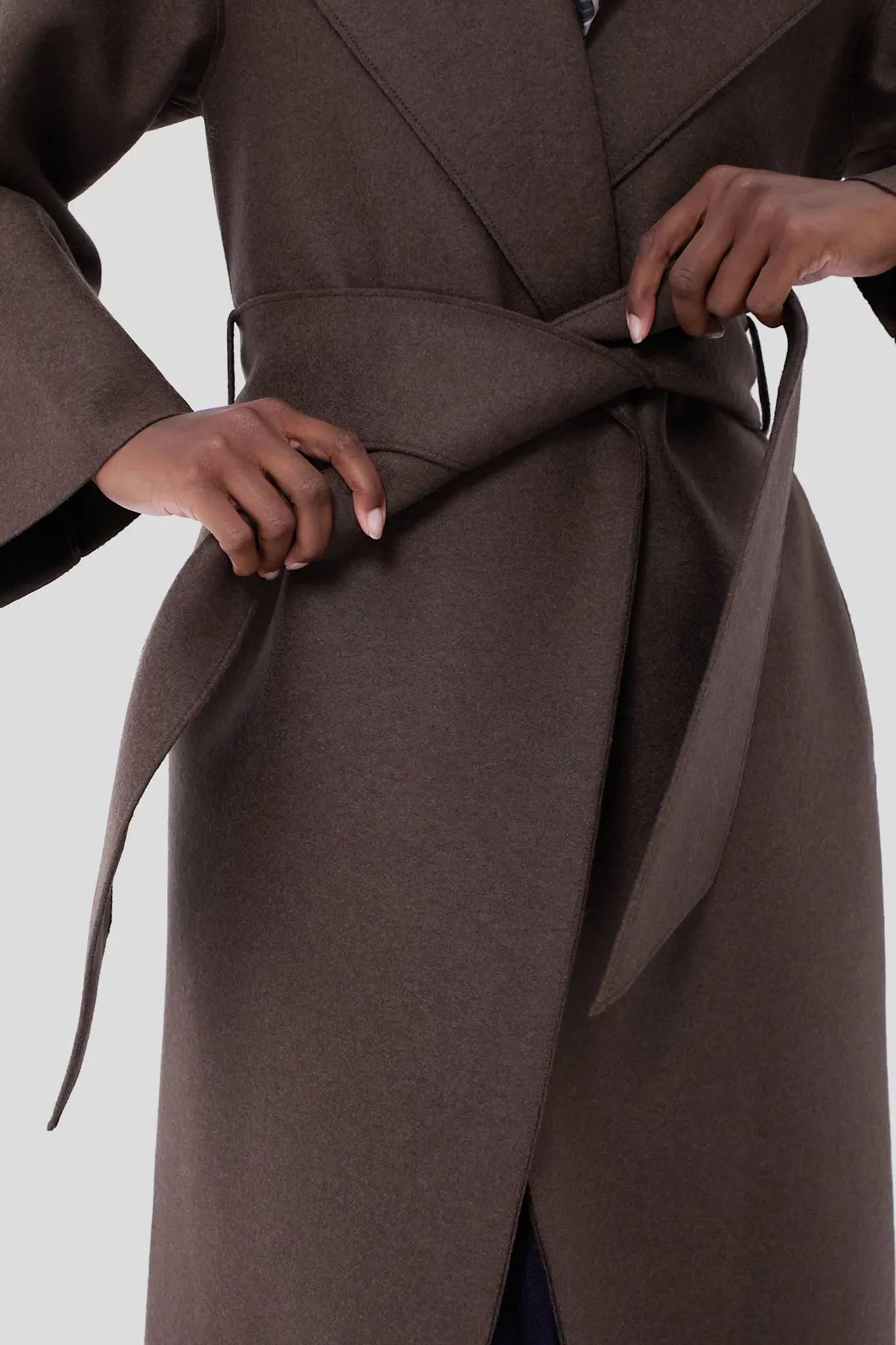 Teddy Brown Belted Clutch Pressed Wool Coat