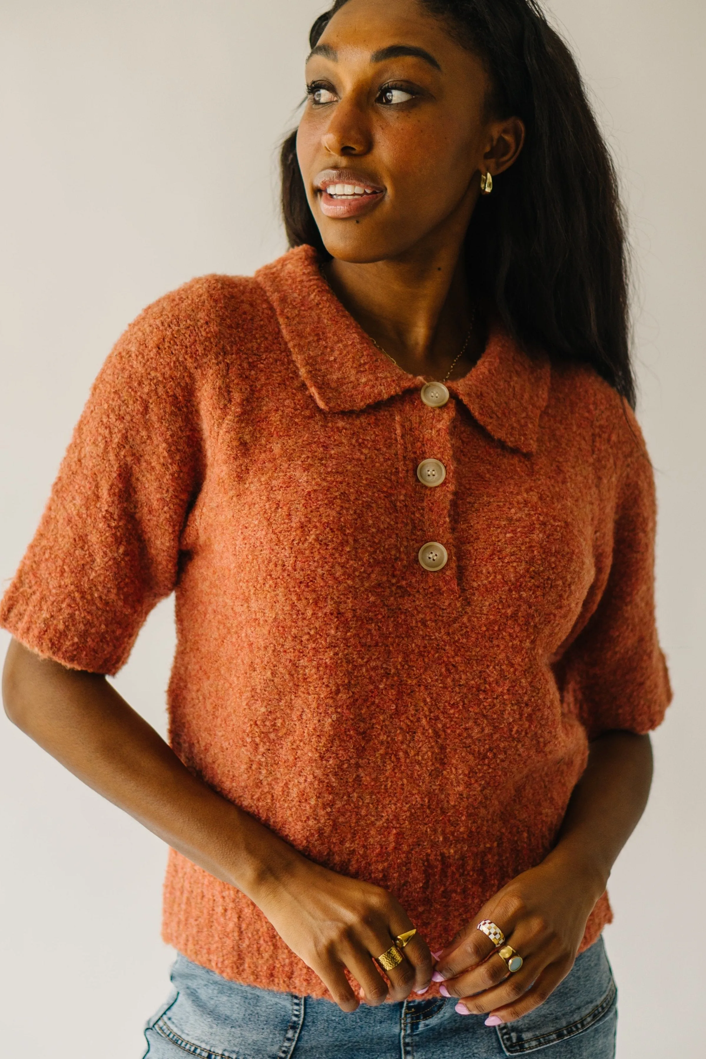 The Onata Button Collar Sweater in Terracotta