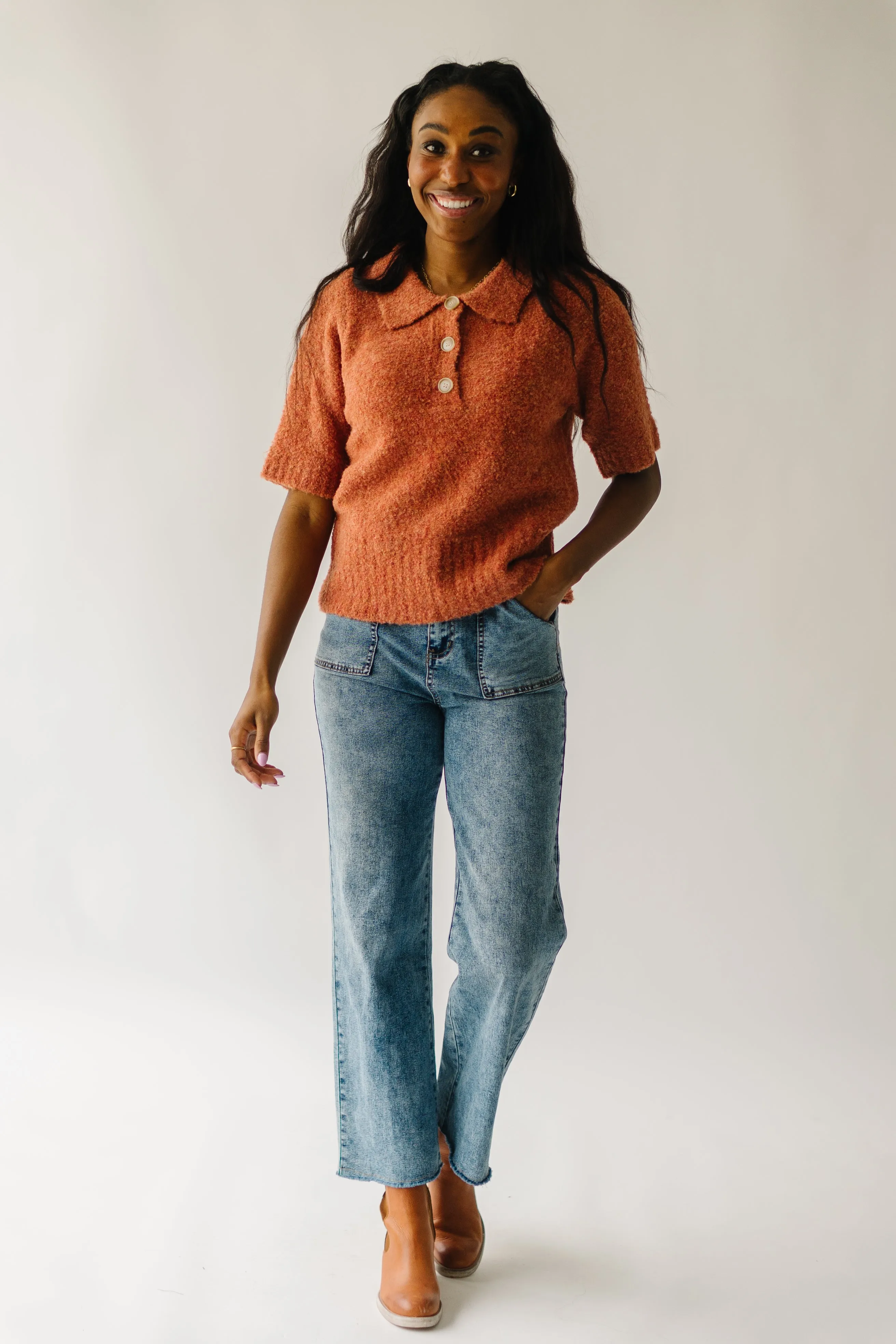 The Onata Button Collar Sweater in Terracotta