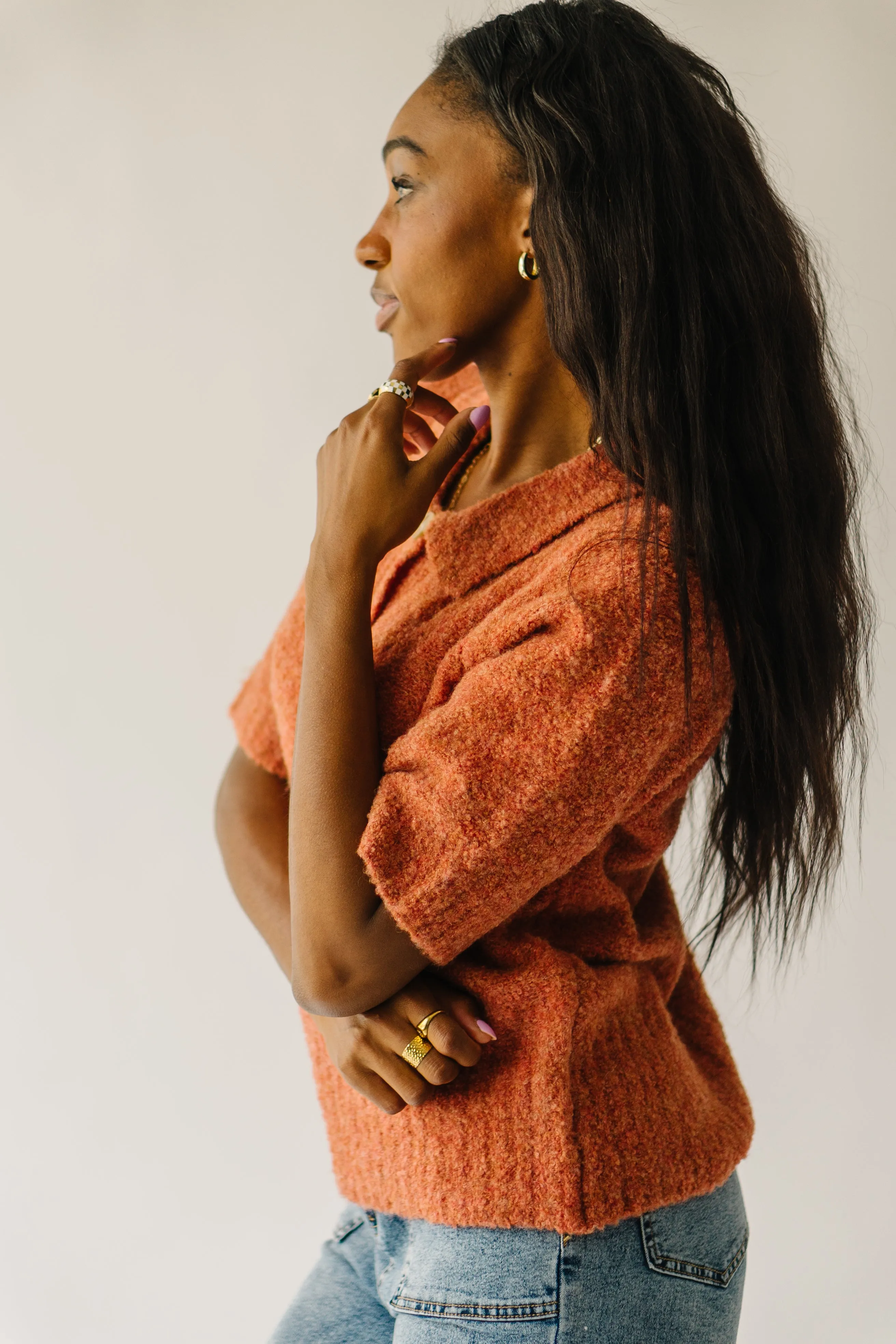 The Onata Button Collar Sweater in Terracotta