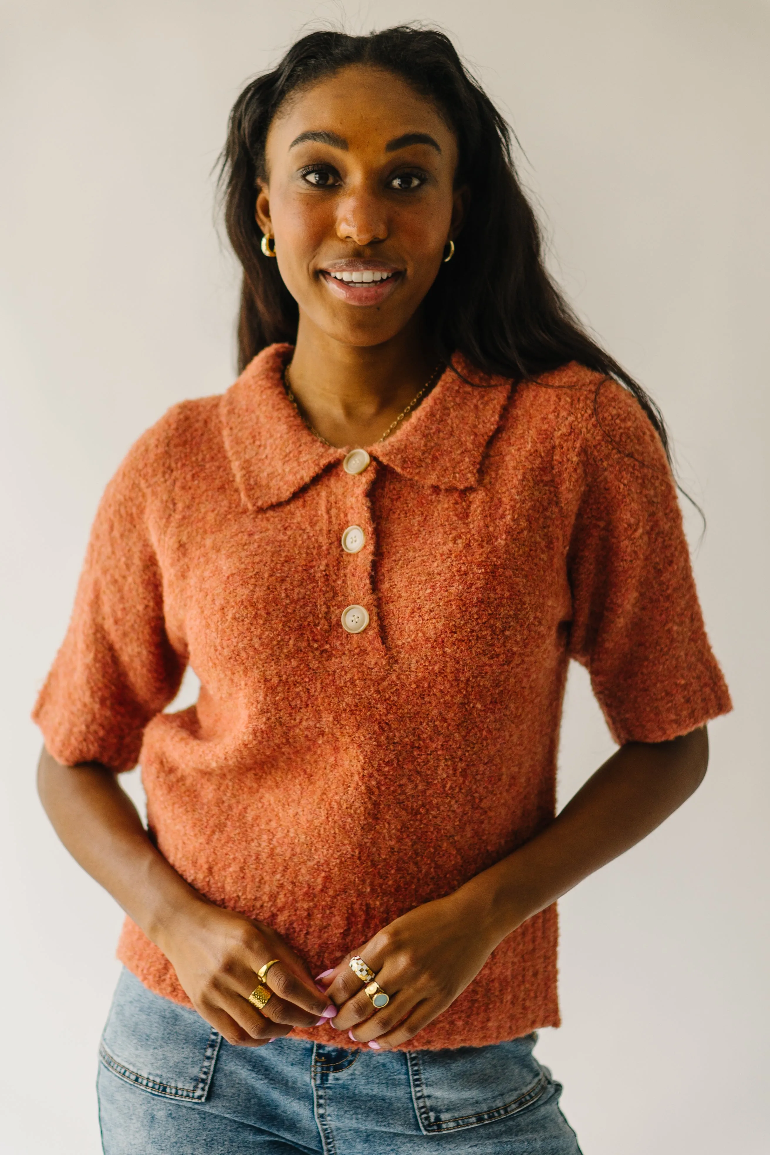 The Onata Button Collar Sweater in Terracotta