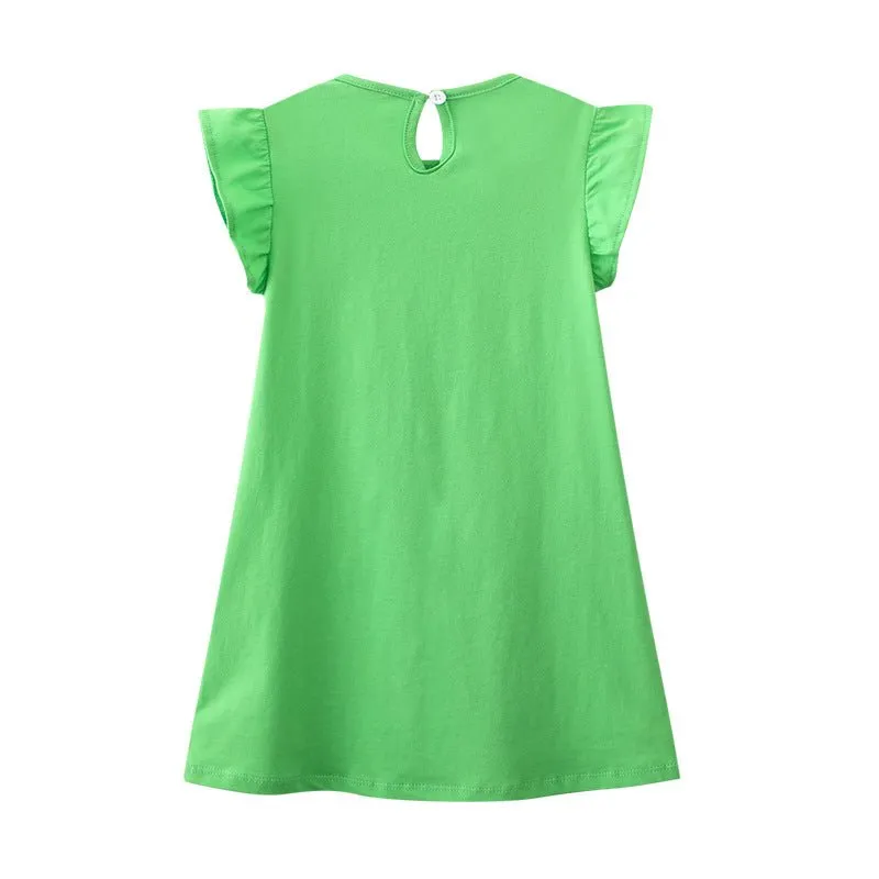 Toddler/Kid Girl's Short Sleeve Elephant Design Green Dress