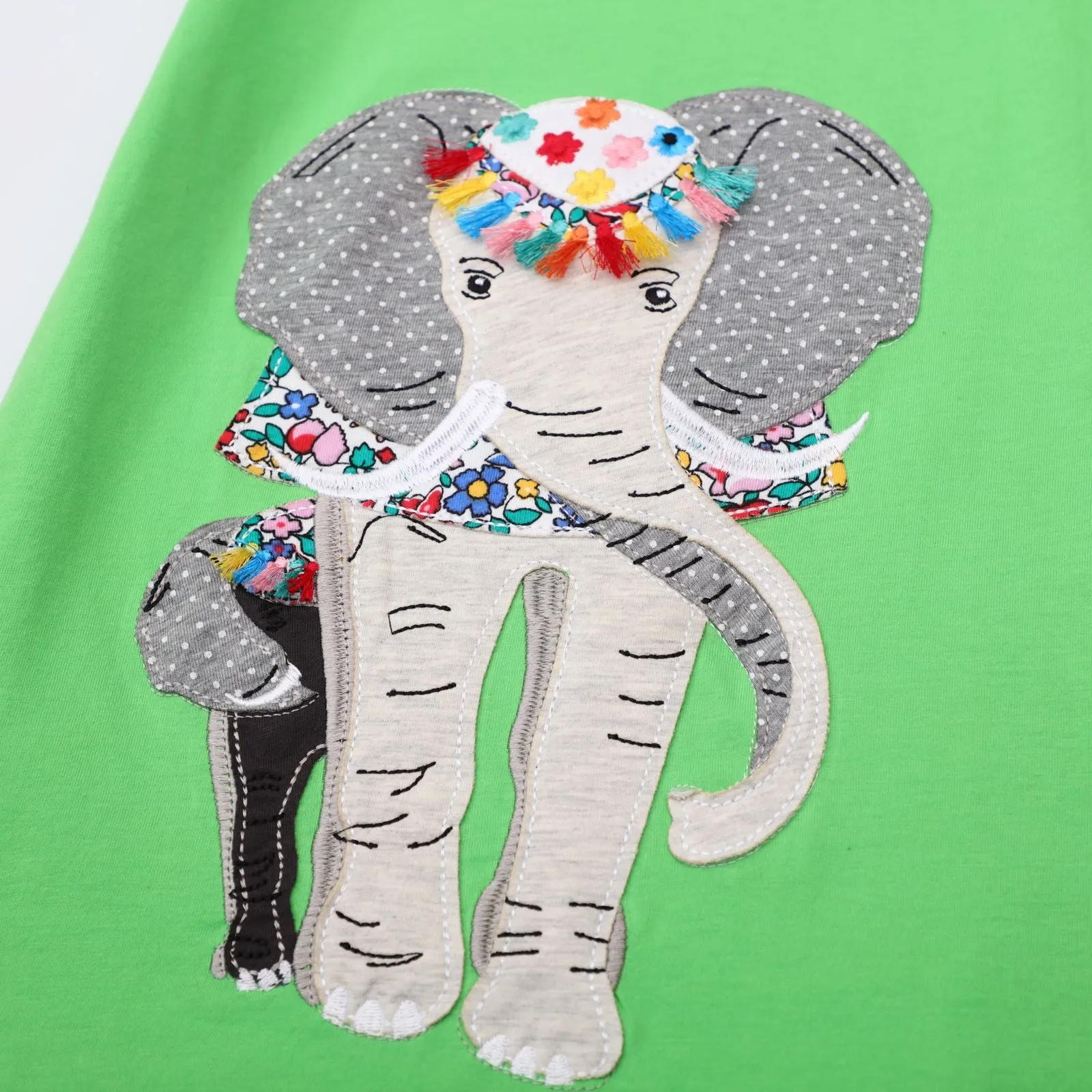 Toddler/Kid Girl's Short Sleeve Elephant Design Green Dress