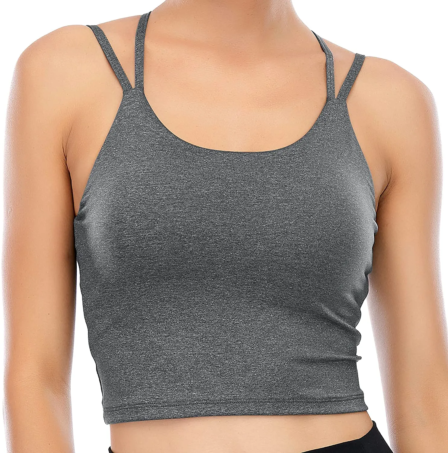 Vorcy Womens Padded Sports Bra Fitness Workout Running Camisole Crop Top with Built in Bra