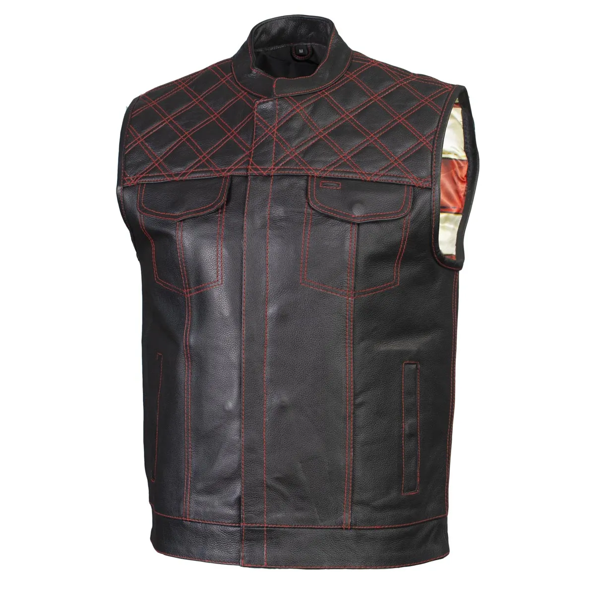 Xelement ‘Gold Series’ XS13002 Men's 'Stars and Stripes’ Black Leather Motorcycle Vest with USA Flag Liner